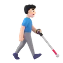 Man with white cane facing right: light skin tone 3D animated emoji