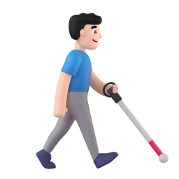 Man with white cane facing right: light skin tone animated emoji