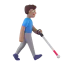 Man with white cane facing right: medium skin tone 3D animated emoji