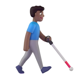 Man with white cane facing right: medium-dark skin tone animated emoji