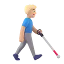 Man with white cane facing right: medium-light skin tone 3D animated emoji