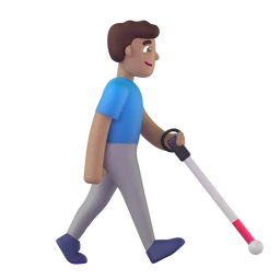 Man with white cane facing right: medium skin tone animated emoji