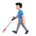 Man with white cane: light skin tone 3D animated emoji
