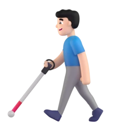 Man with white cane: light skin tone animated emoji