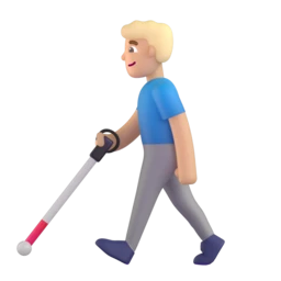 Man with white cane: medium-light skin tone animated emoji
