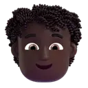 Person: curly hair: dark skin tone 3D animated emoji