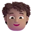 Person: curly hair: medium skin tone 3D animated emoji