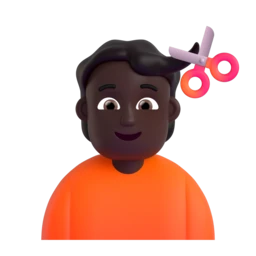 Person getting haircut: dark skin tone animated emoji