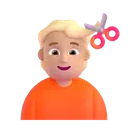 Person getting haircut: medium-light skin tone 3D animated emoji