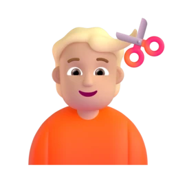 Person getting haircut: medium-light skin tone animated emoji