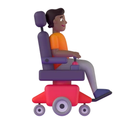 Person in motorized wheelchair facing right: medium-dark skin tone animated emoji
