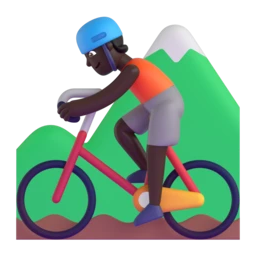 Person mountain biking: dark skin tone animated emoji