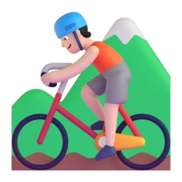 Person mountain biking: light skin tone animated emoji