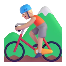 Person mountain biking: medium-light skin tone animated emoji