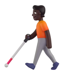 Person with white cane: dark skin tone animated emoji