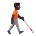 Person with white cane facing right: dark skin tone 3D animated emoji