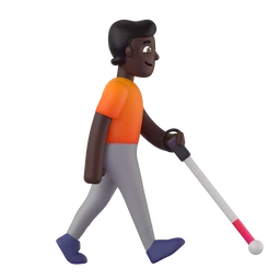 Person with white cane facing right: dark skin tone animated emoji