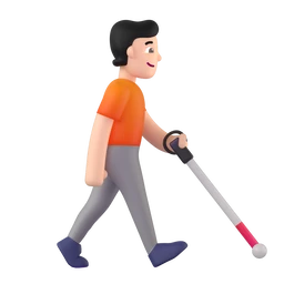 Person with white cane facing right: light skin tone animated emoji