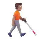 Person with white cane facing right: medium skin tone 3D animated emoji