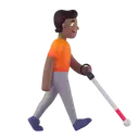Person with white cane facing right: medium-dark skin tone 3D animated emoji