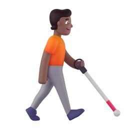 Person with white cane facing right: medium-dark skin tone animated emoji