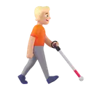 Person with white cane facing right: medium-light skin tone 3D animated emoji