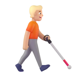 Person with white cane facing right: medium-light skin tone animated emoji
