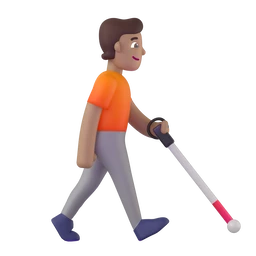 Person with white cane facing right: medium skin tone animated emoji