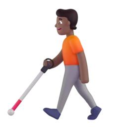 Person with white cane: medium-dark skin tone animated emoji