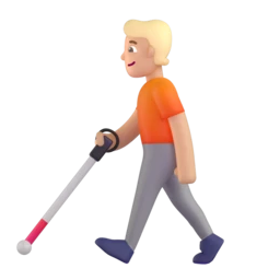 Person with white cane: medium-light skin tone animated emoji