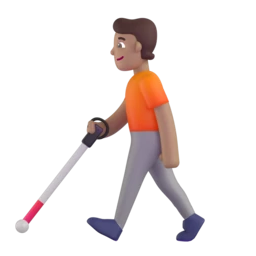 Person with white cane: medium skin tone animated emoji