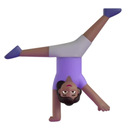 Woman cartwheeling: medium-dark skin tone animated emoji