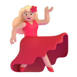 Woman dancing: medium-light skin tone animated emoji
