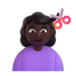 Woman getting haircut: dark skin tone animated emoji
