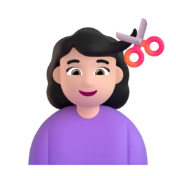 Woman getting haircut: light skin tone animated emoji