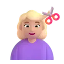 Woman getting haircut: medium-light skin tone 3D animated emoji