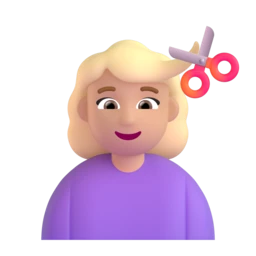 Woman getting haircut: medium-light skin tone animated emoji