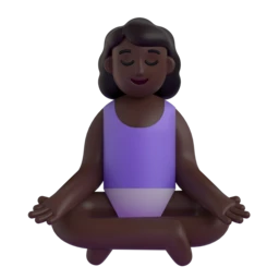 Woman in lotus position: dark skin tone animated emoji