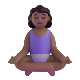 Woman in lotus position: medium-dark skin tone animated emoji