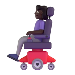 Woman in motorized wheelchair: dark skin tone animated emoji
