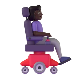 Woman in motorized wheelchair facing right: dark skin tone animated emoji