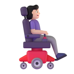 Woman in motorized wheelchair facing right: light skin tone animated emoji