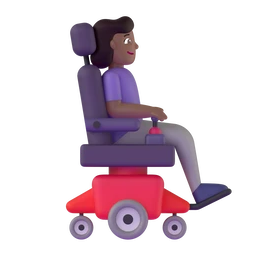 Woman in motorized wheelchair facing right: medium-dark skin tone animated emoji