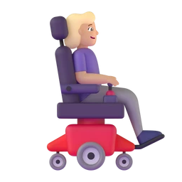 Woman in motorized wheelchair facing right: medium-light skin tone animated emoji