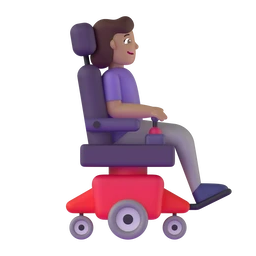 Woman in motorized wheelchair facing right: medium skin tone animated emoji