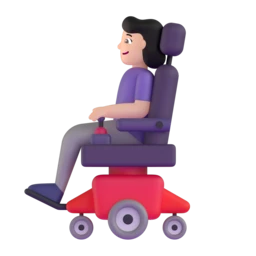 Woman in motorized wheelchair: light skin tone animated emoji