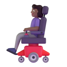 Woman in motorized wheelchair: medium-dark skin tone animated emoji