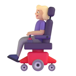 Woman in motorized wheelchair: medium-light skin tone animated emoji