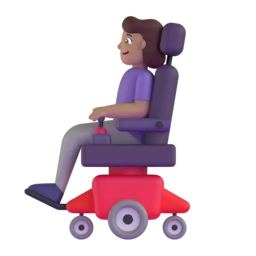 Woman in motorized wheelchair: medium skin tone animated emoji