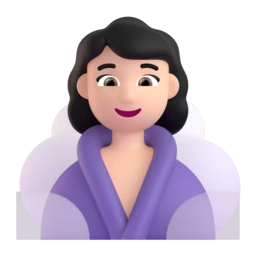 Woman in steamy room: light skin tone animated emoji